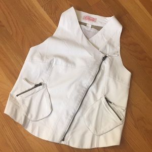White Faux Leather Zippered Vest